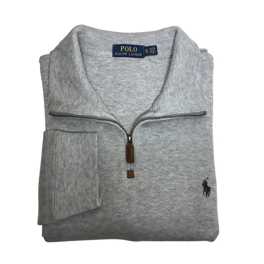 Polo Ralph Lauren Cotton Gray Embroidery Pony‎ 1/4 Zipper Pull Over Sweater XL